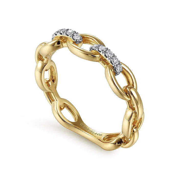 14K Yellow Gold Diamond Oval Link Chain Ladies Ring