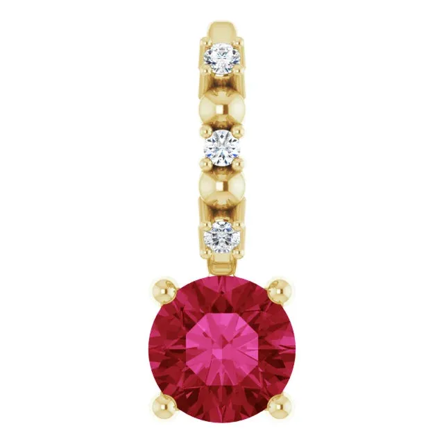 14K Yellow Gold Imitation Ruby & .01 CTW Natural Diamond Charm/Pendant