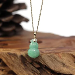 14K Yellow Gold Jadeite Jade Good Luck Hulu Bottle Gourd Necklace