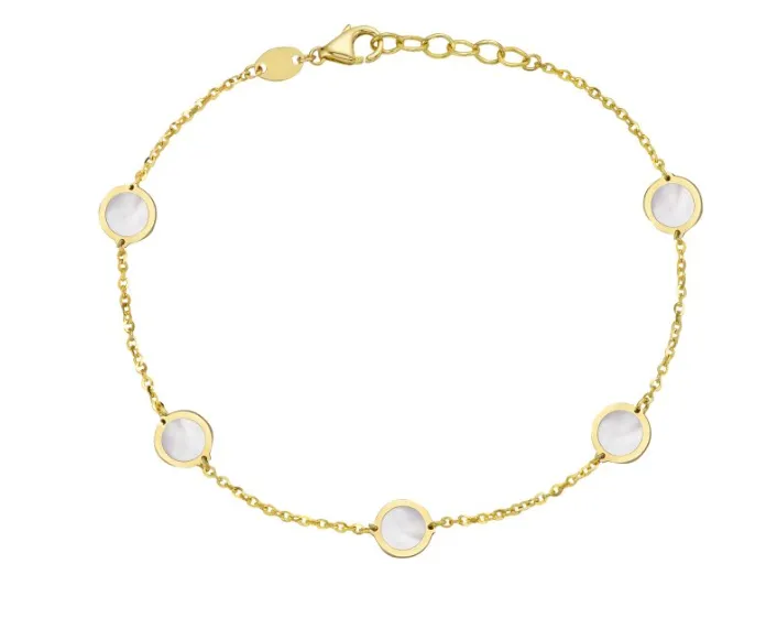 14k Yellow Gold Mother of Pearl Bezel Disc Bracelet (I8446)