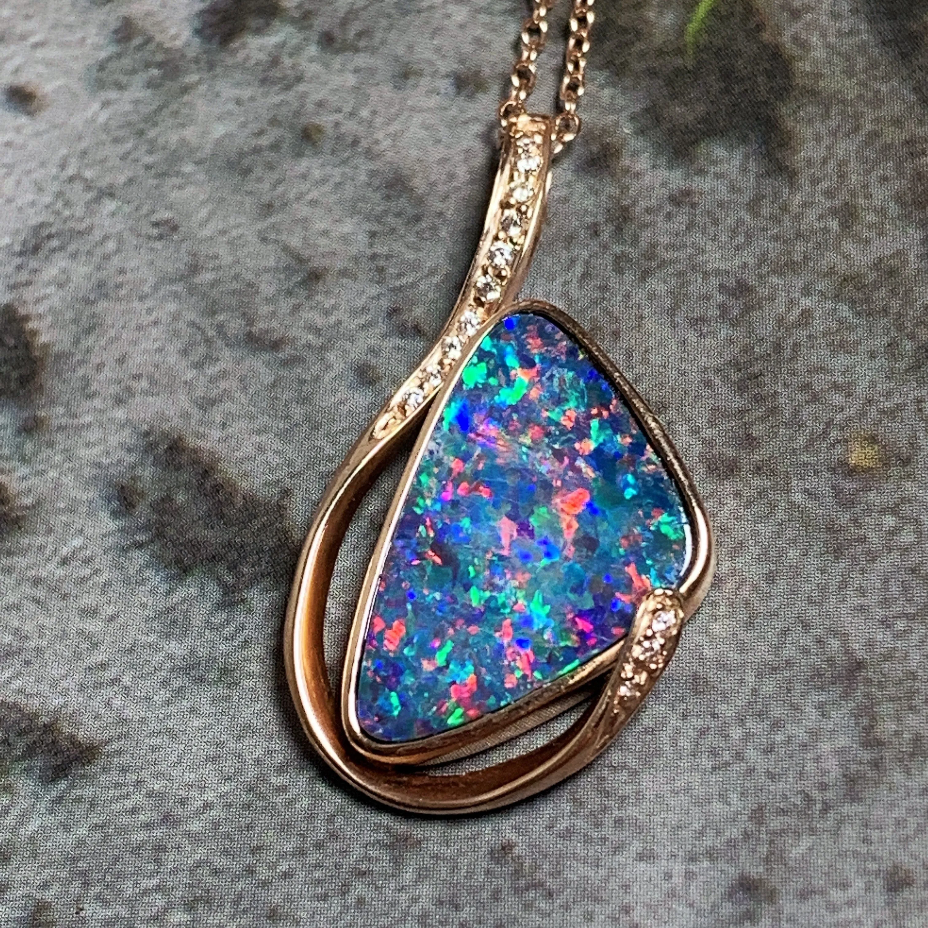 14kt Rose Gold Fire Opal 2.95ct and Diamond pendant