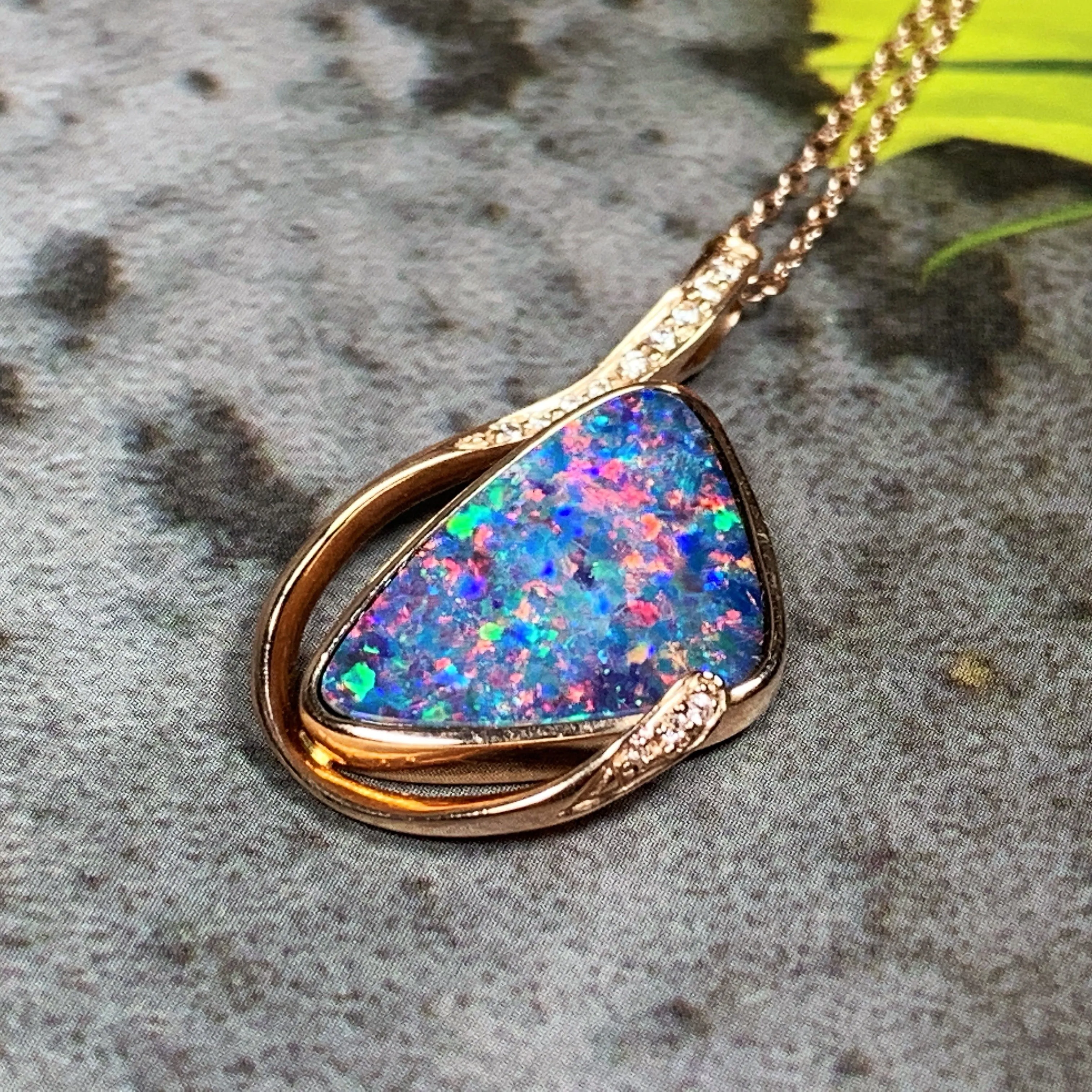 14kt Rose Gold Fire Opal 2.95ct and Diamond pendant