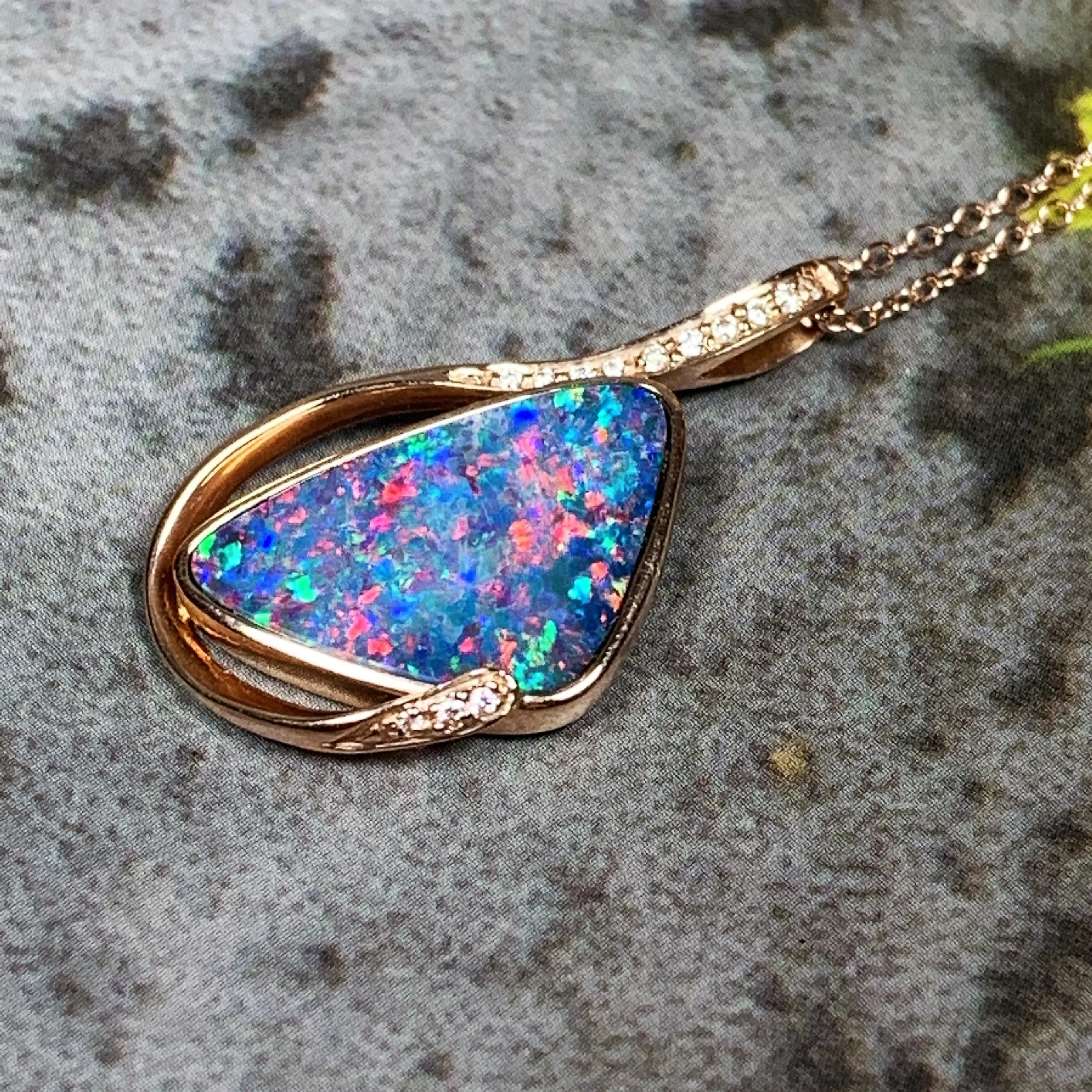 14kt Rose Gold Fire Opal 2.95ct and Diamond pendant