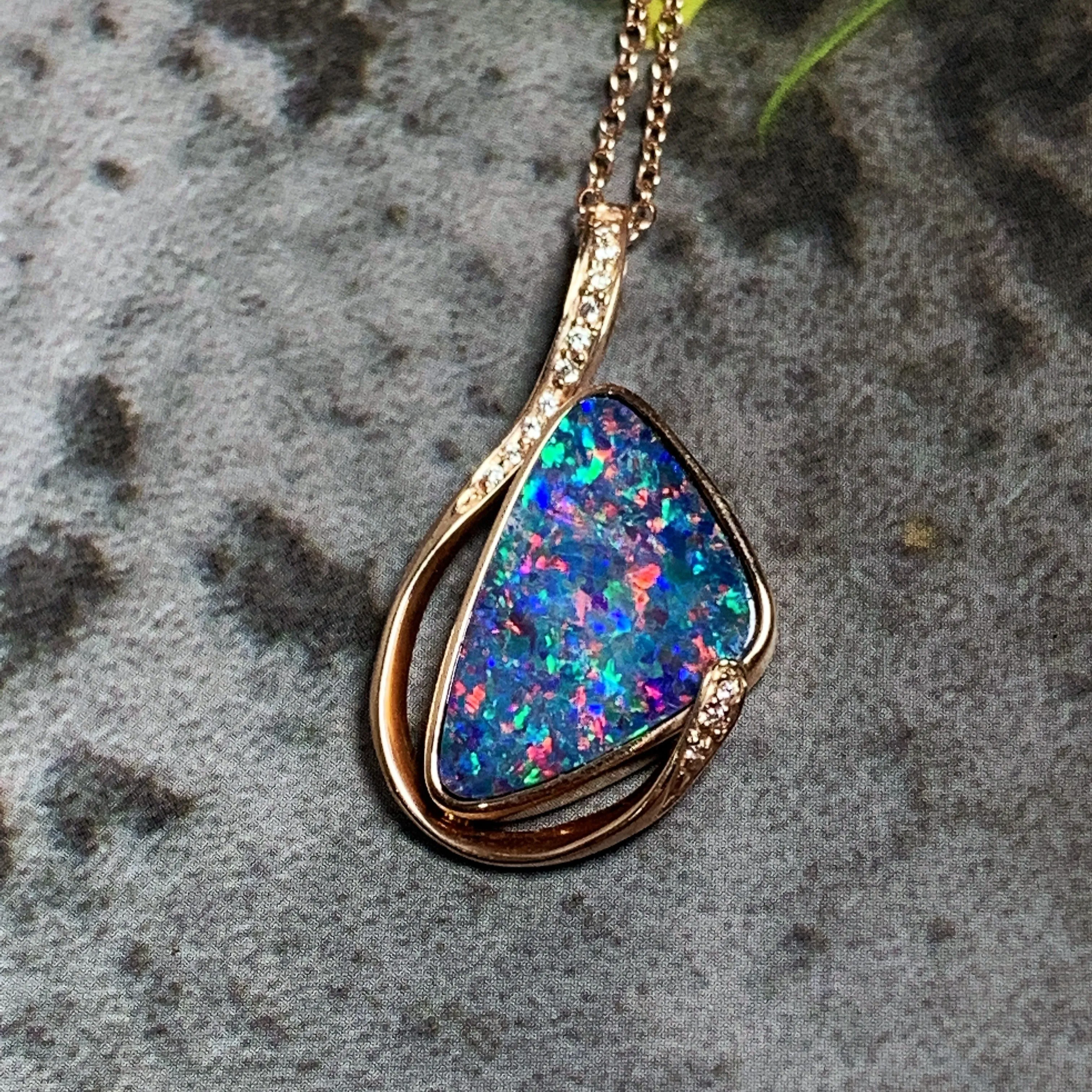 14kt Rose Gold Fire Opal 2.95ct and Diamond pendant