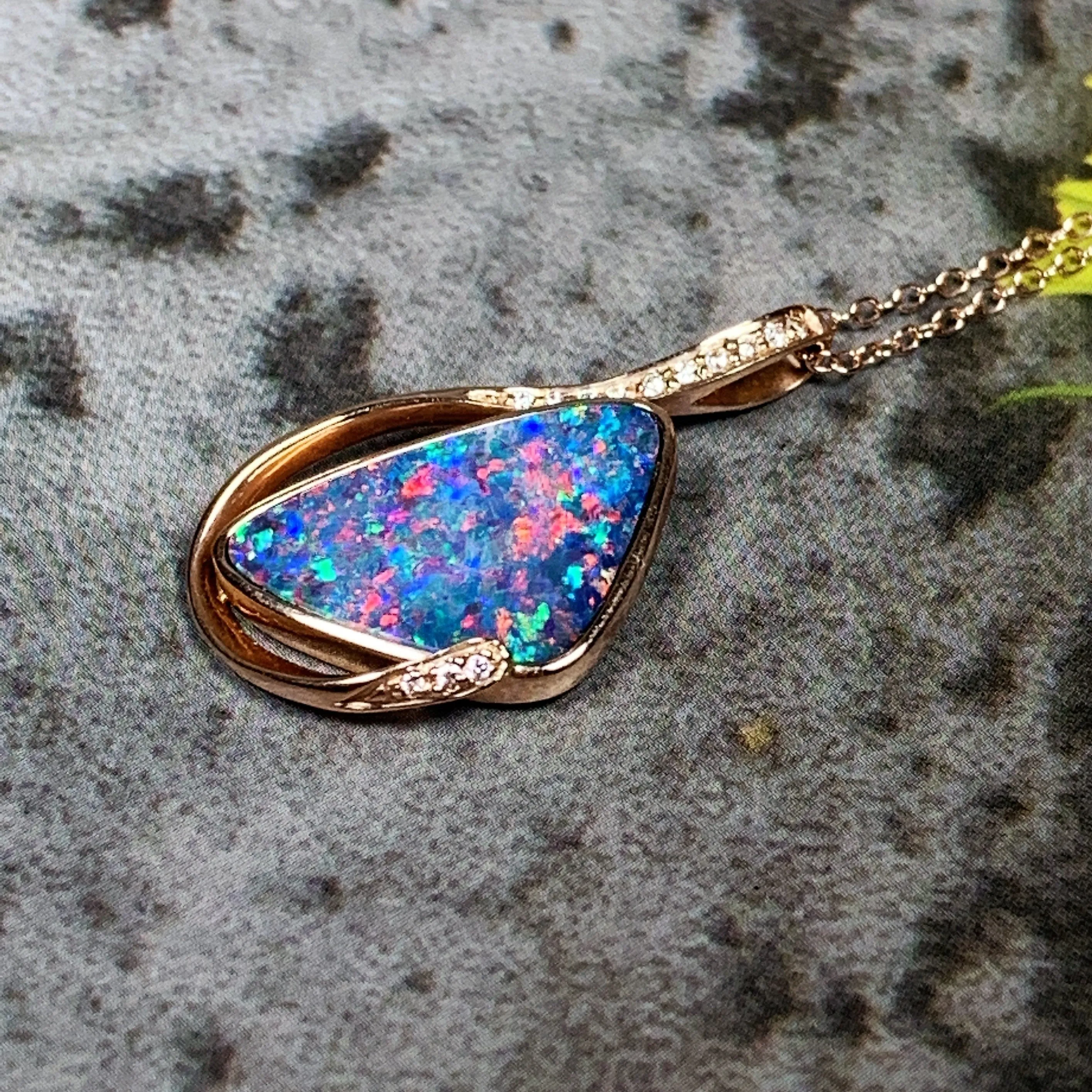 14kt Rose Gold Fire Opal 2.95ct and Diamond pendant