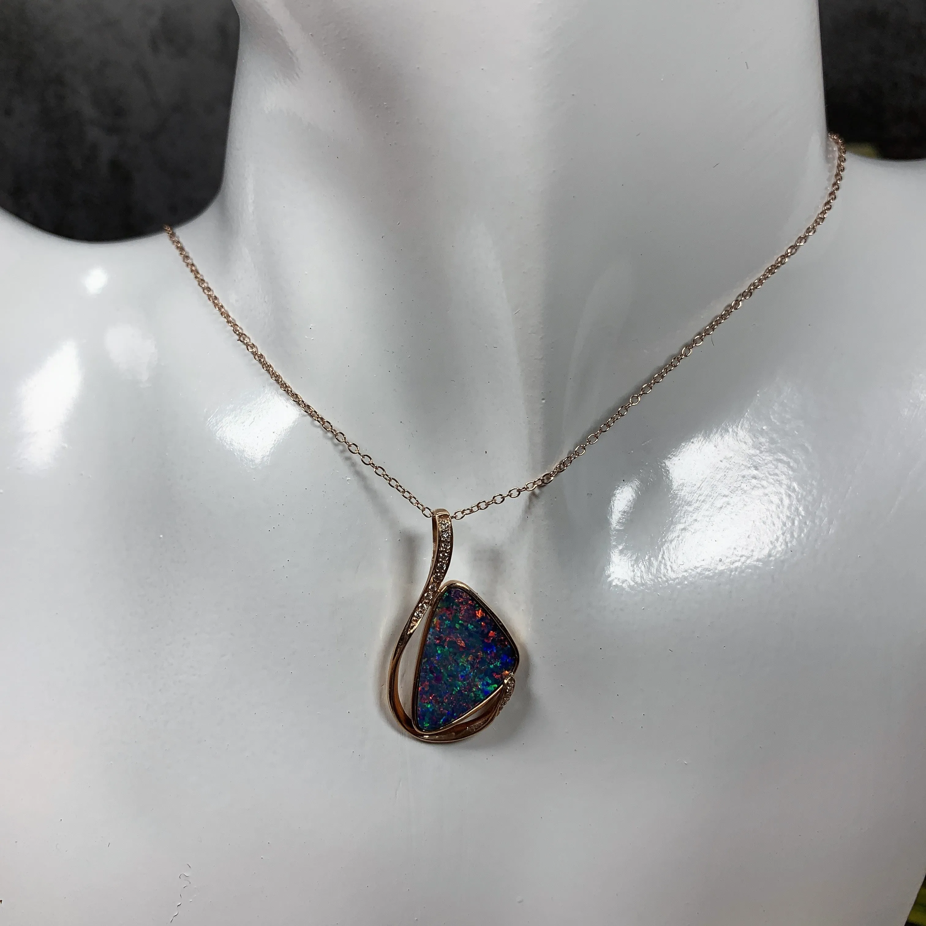 14kt Rose Gold Fire Opal 2.95ct and Diamond pendant