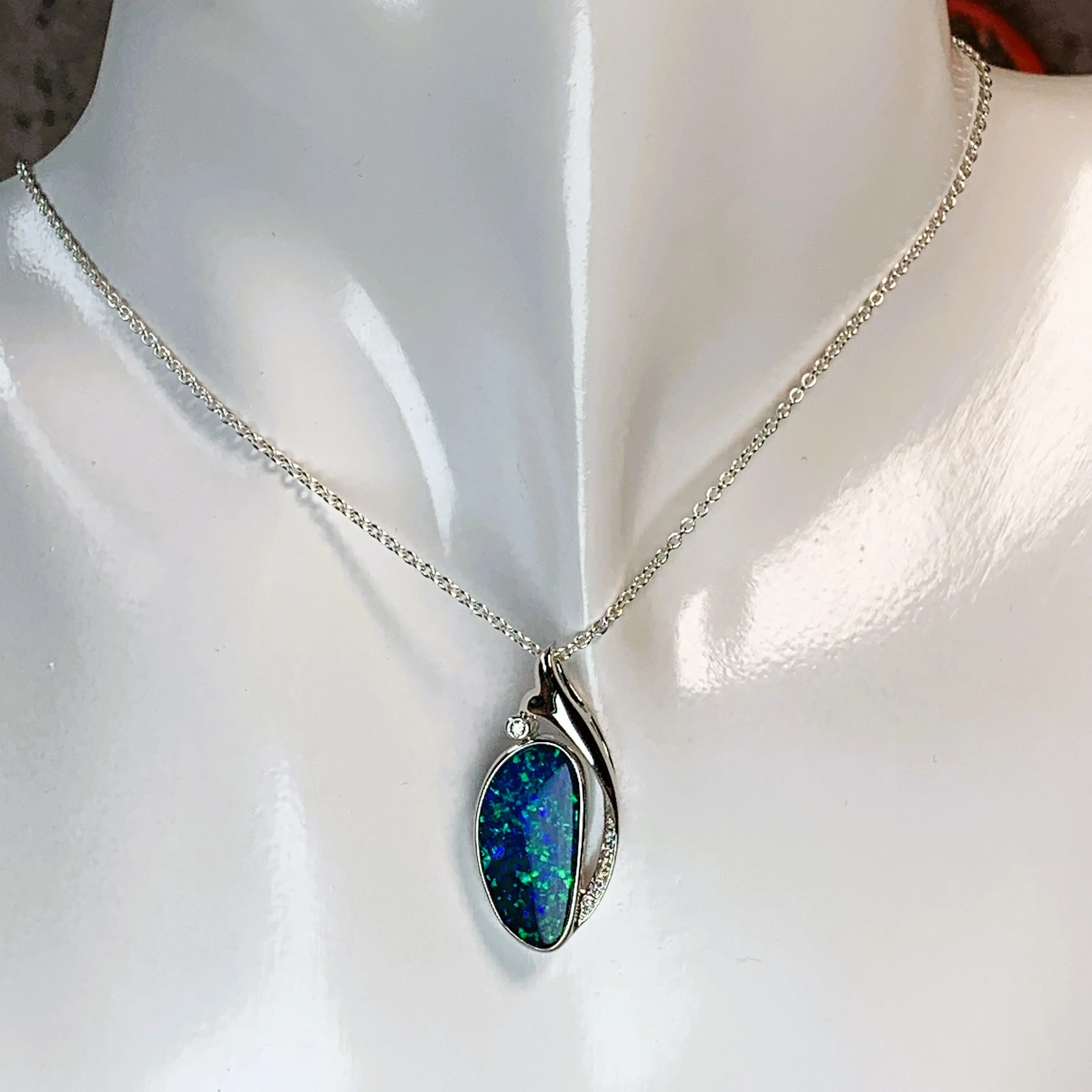 14kt White Gold 4ct Opal and Diamond pendant