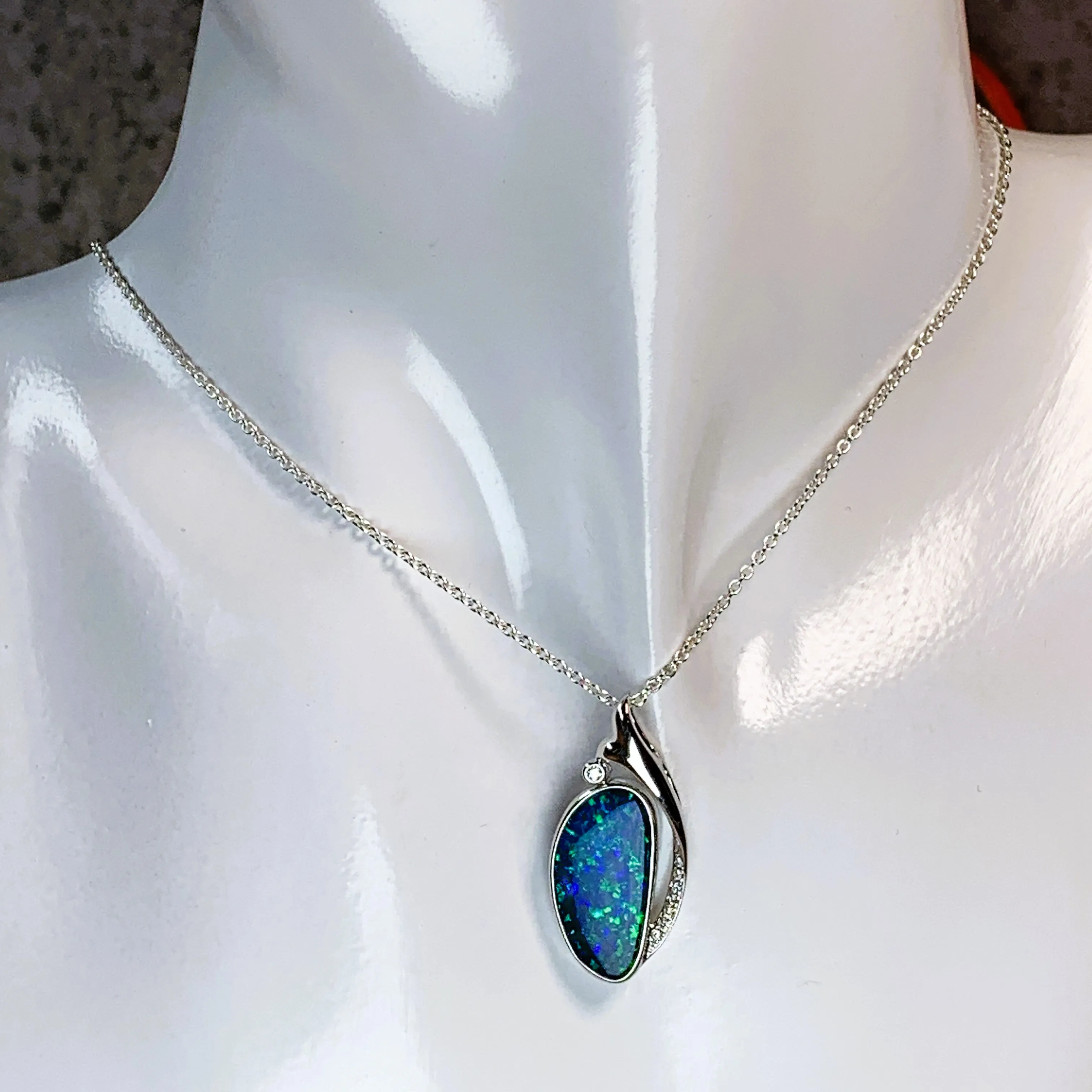 14kt White Gold 4ct Opal and Diamond pendant