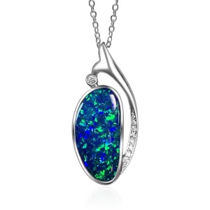 14kt White Gold 4ct Opal and Diamond pendant