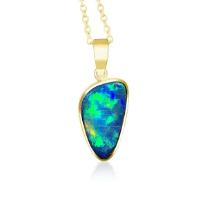 14kt Yellow Gold Black Opal 2.31ct bezel set doublet pendant