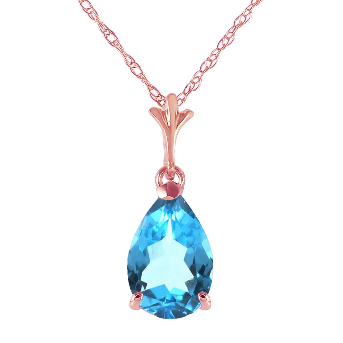 1.5 Carat 14K Solid Rose Gold Pear Blue Topaz Necklace