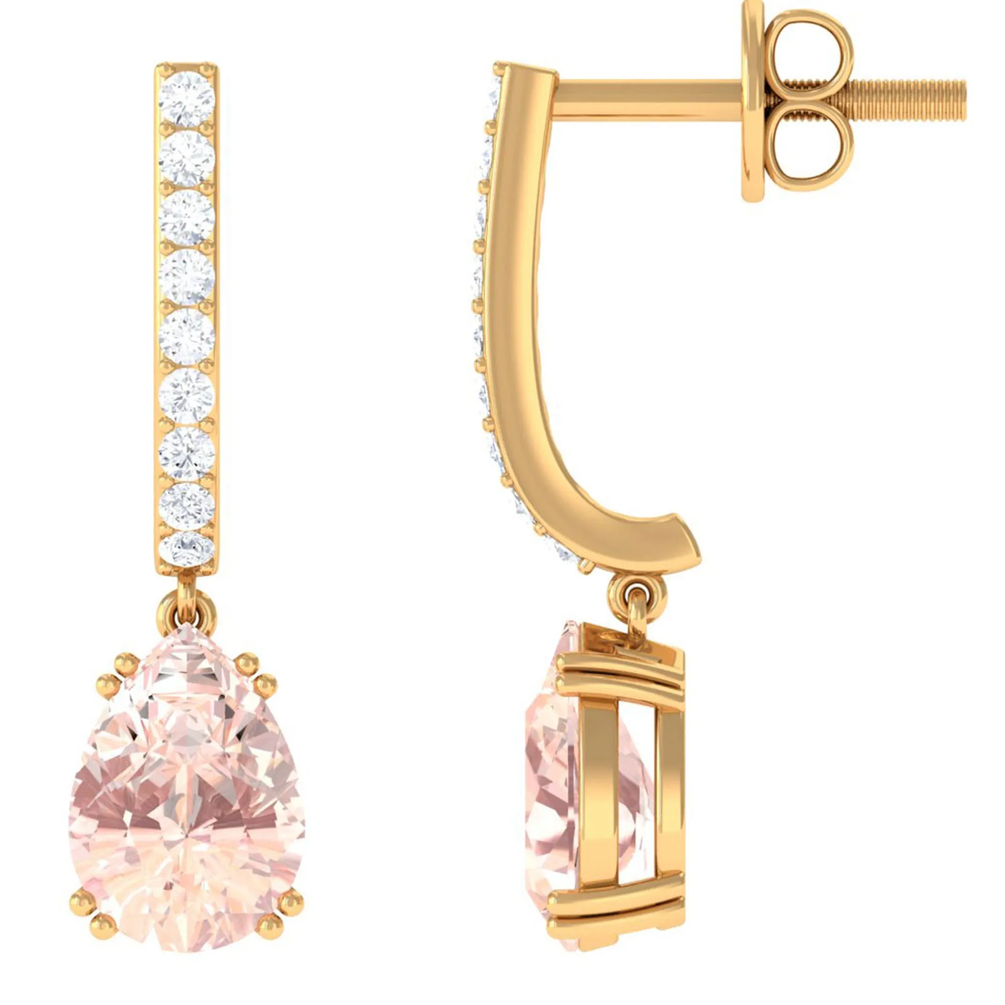 1.50 CT Classic Morganite and Diamond J Hoop Drop Earrings