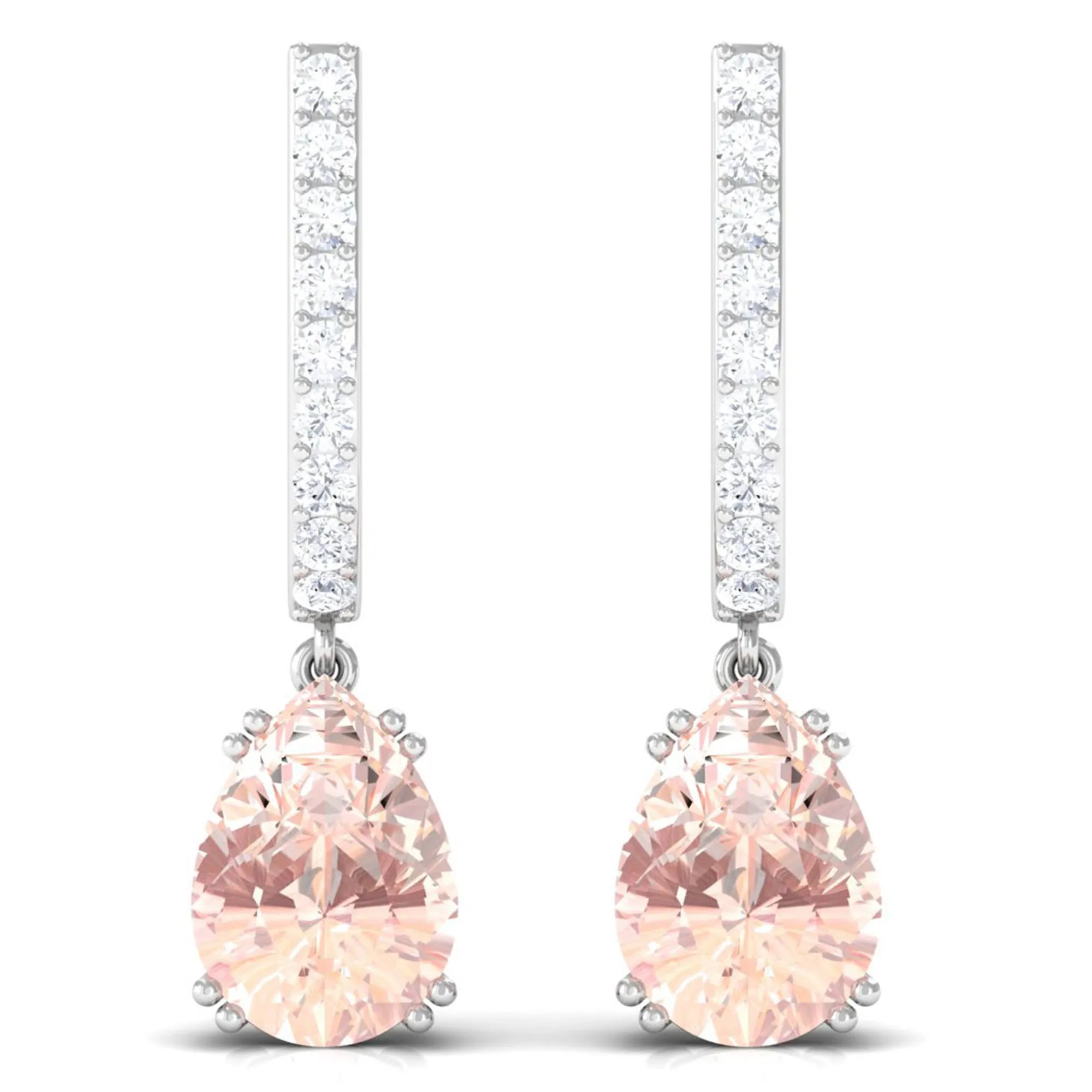 1.50 CT Classic Morganite and Diamond J Hoop Drop Earrings