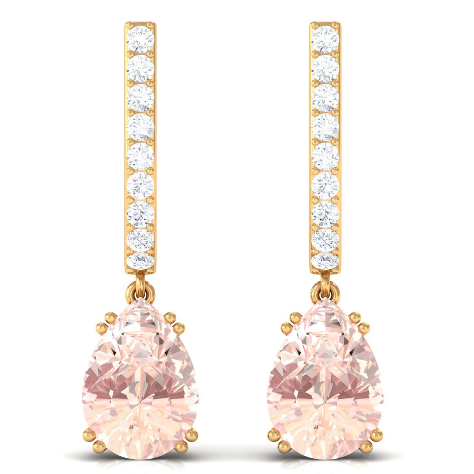 1.50 CT Classic Morganite and Diamond J Hoop Drop Earrings