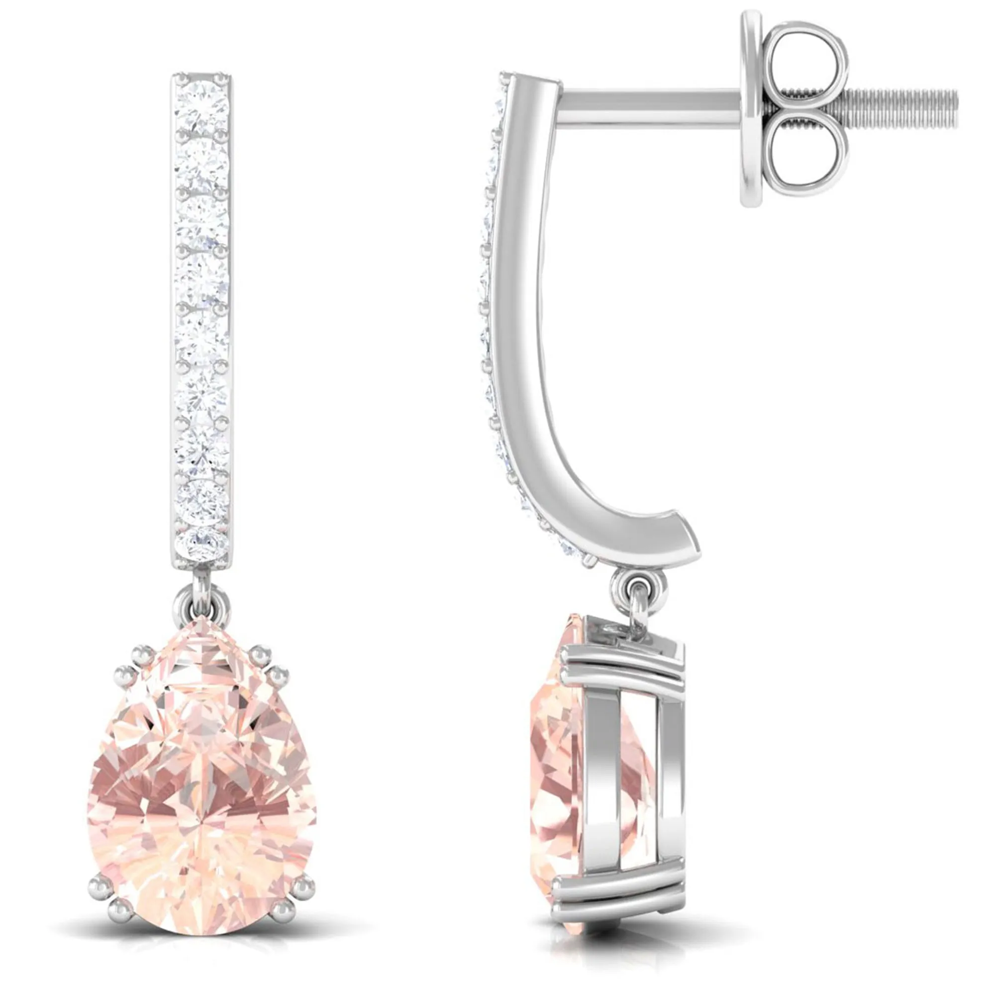 1.50 CT Classic Morganite and Diamond J Hoop Drop Earrings