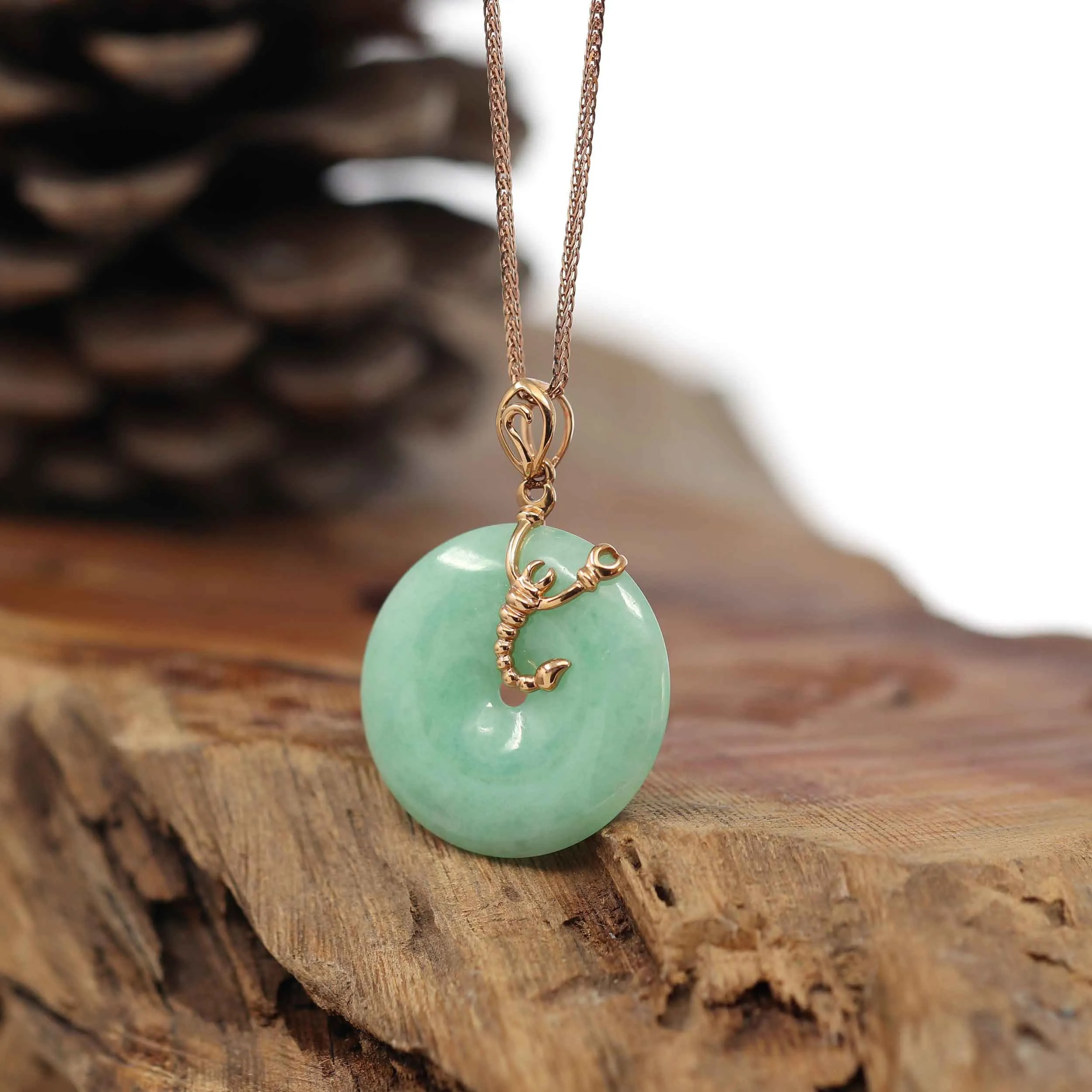 18k Rose Gold Genuine Burmese Jadeite Constellation (Scorpio) Necklace Pendant