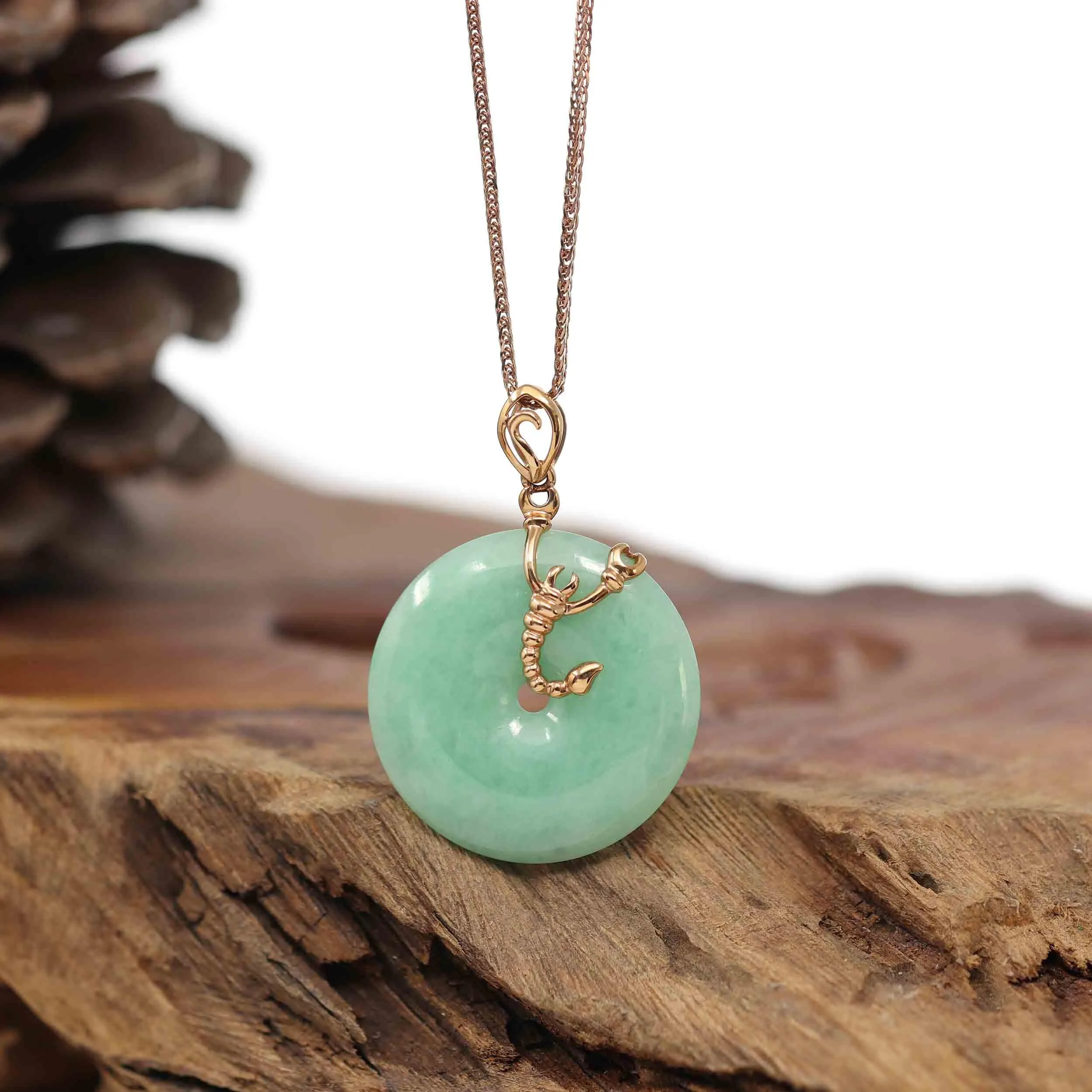 18k Rose Gold Genuine Burmese Jadeite Constellation (Scorpio) Necklace Pendant