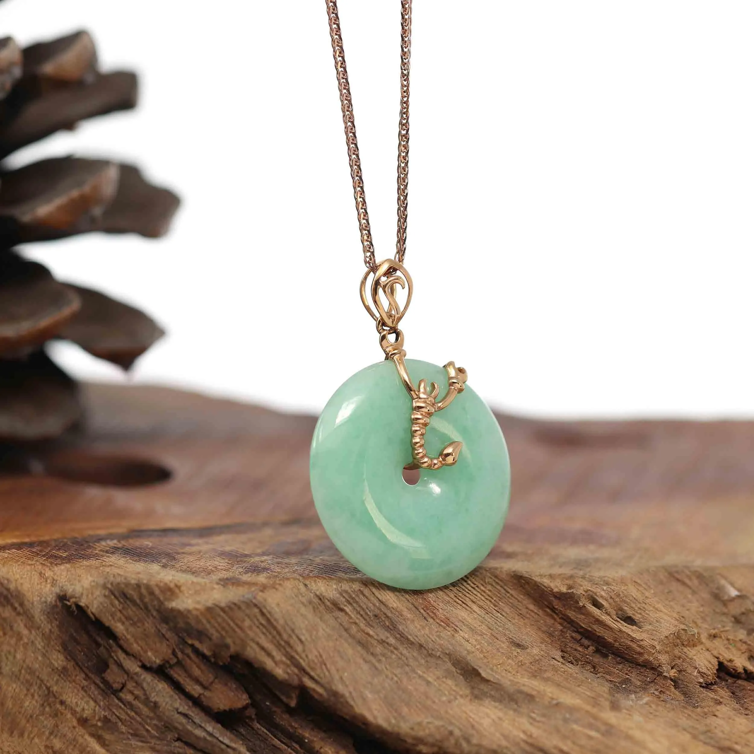 18k Rose Gold Genuine Burmese Jadeite Constellation (Scorpio) Necklace Pendant