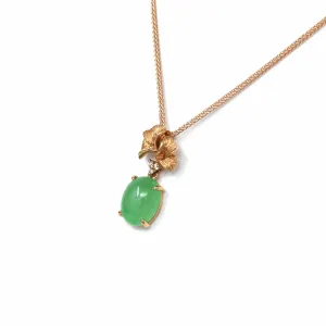 18k Rose Gold Jadeite Jade Diamond Pendant Necklace Ginkgo Leaf