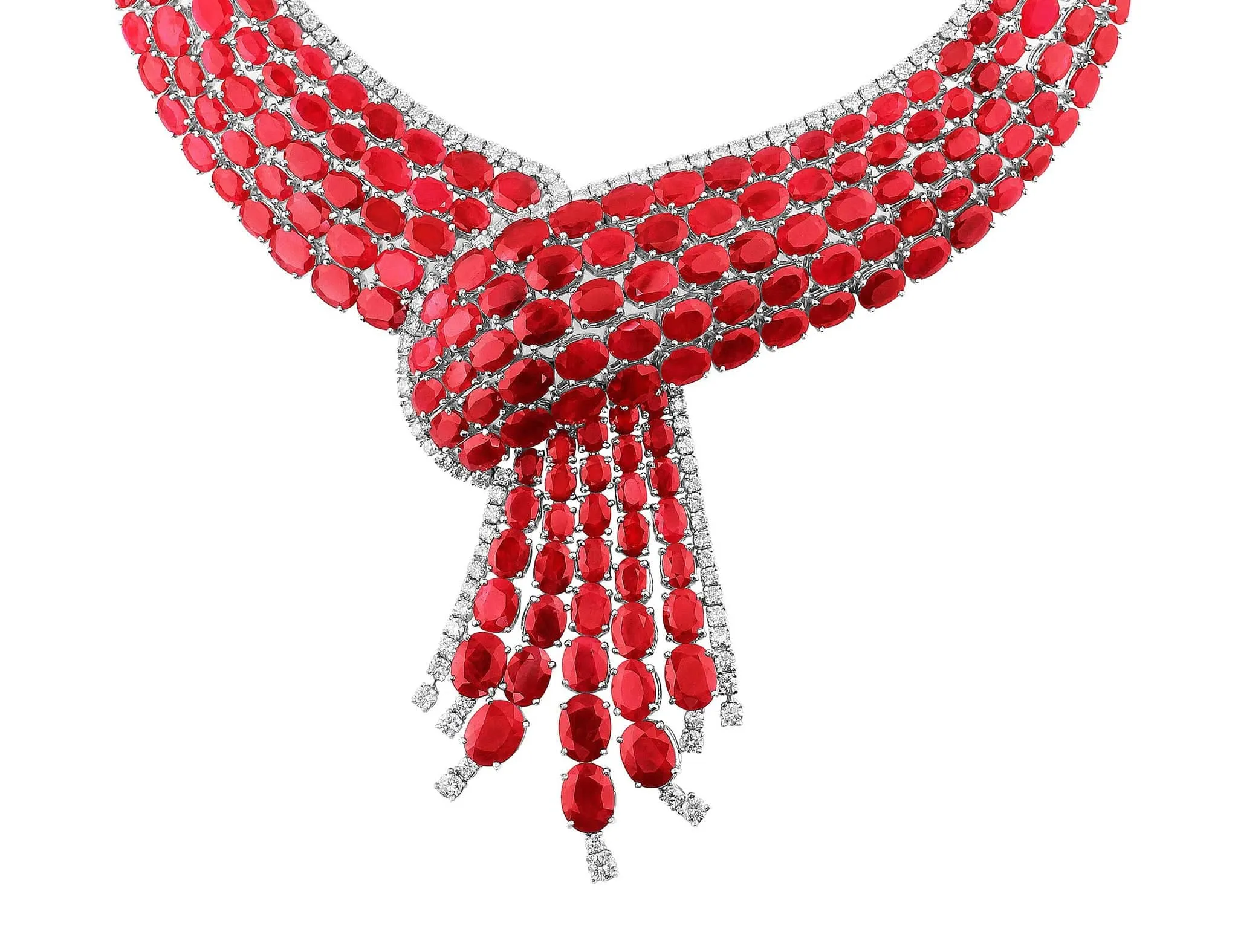 18k White Gold 204ct Ruby Diamond Cravat Necklace