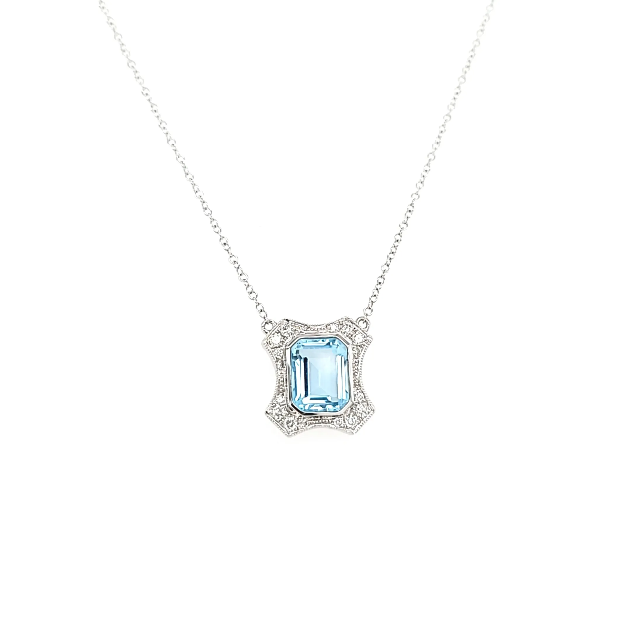 18k White Gold Blue Topaz & Diamond Necklace (I6673)