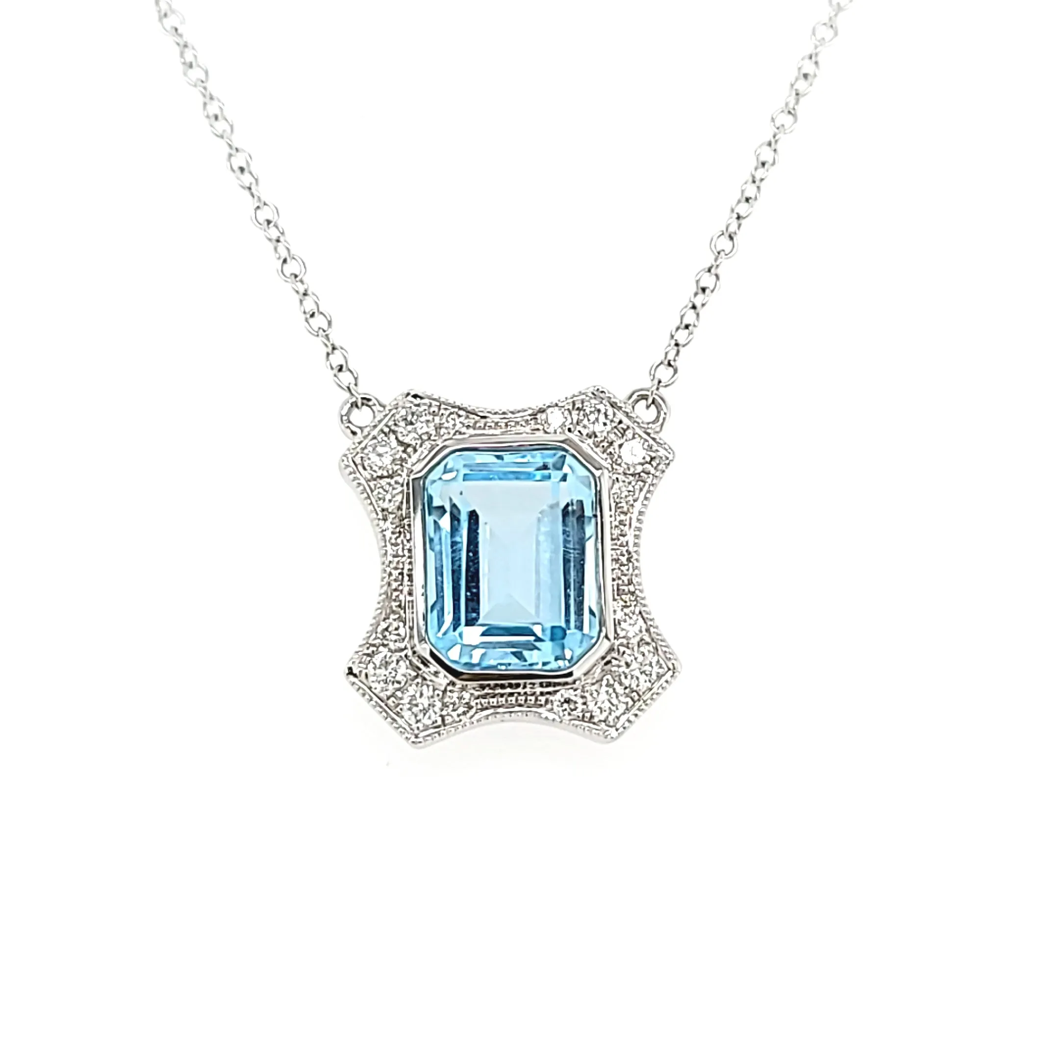 18k White Gold Blue Topaz & Diamond Necklace (I6673)