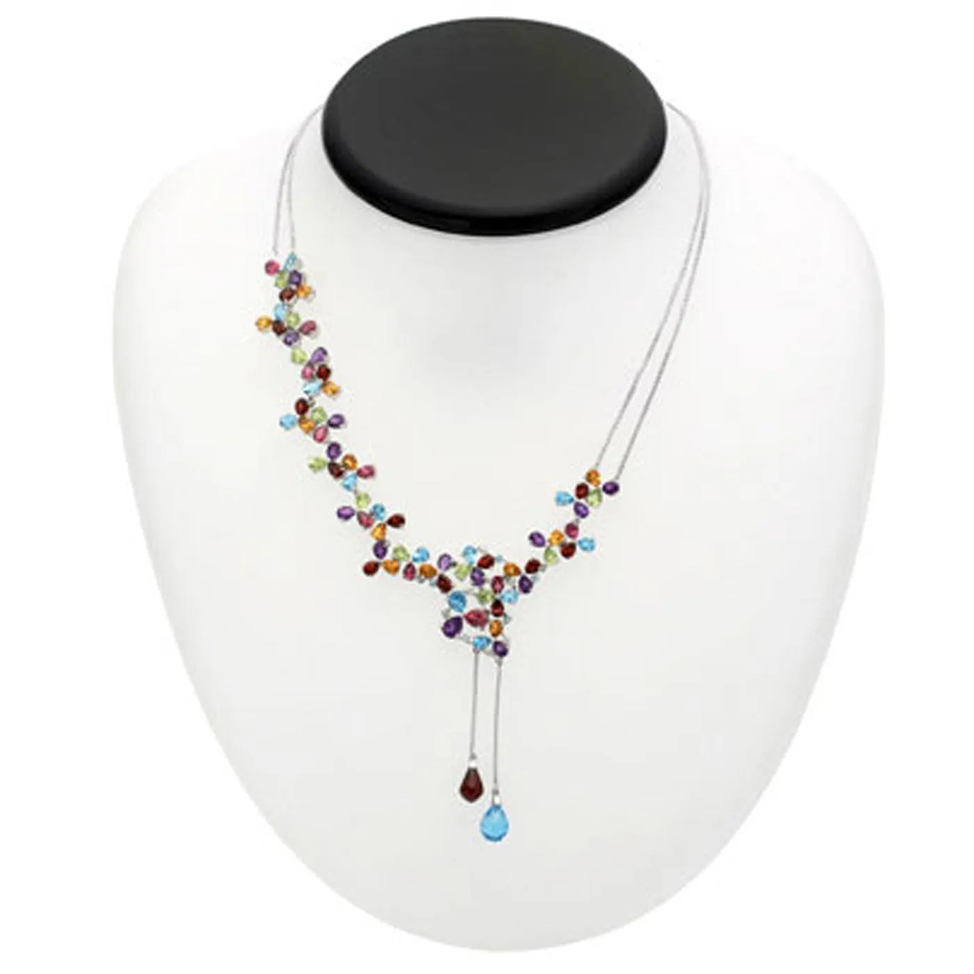 18k White Gold Multi-Colored Gemstone and Diamond Necklace