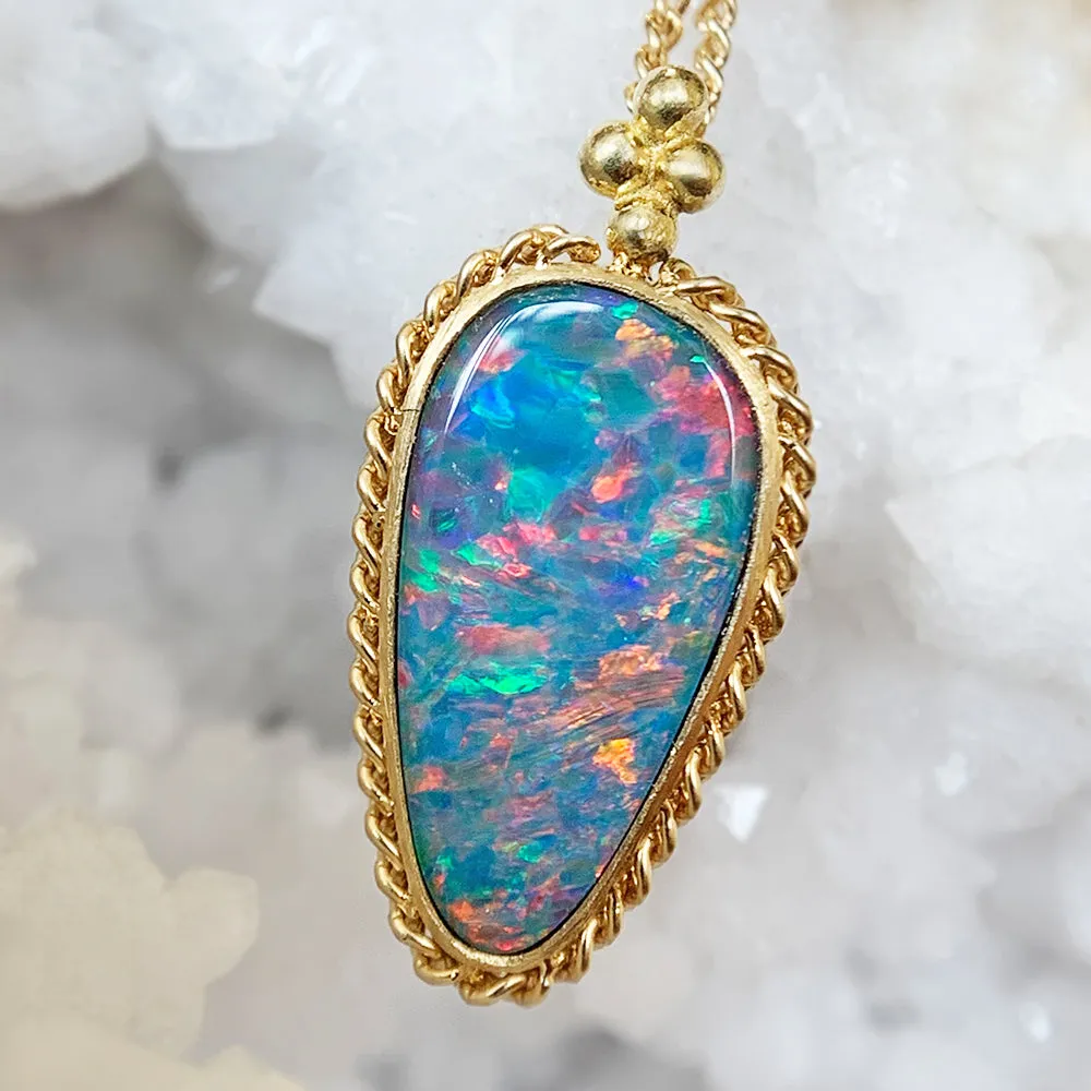 18K Yellow Gold Australian Opal Doublet Necklace - "Confetti Skies"