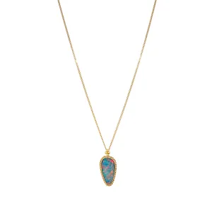 18K Yellow Gold Australian Opal Doublet Necklace - "Confetti Skies"