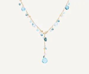 18K Yellow Gold Mixed Topaz Lariat Necklace