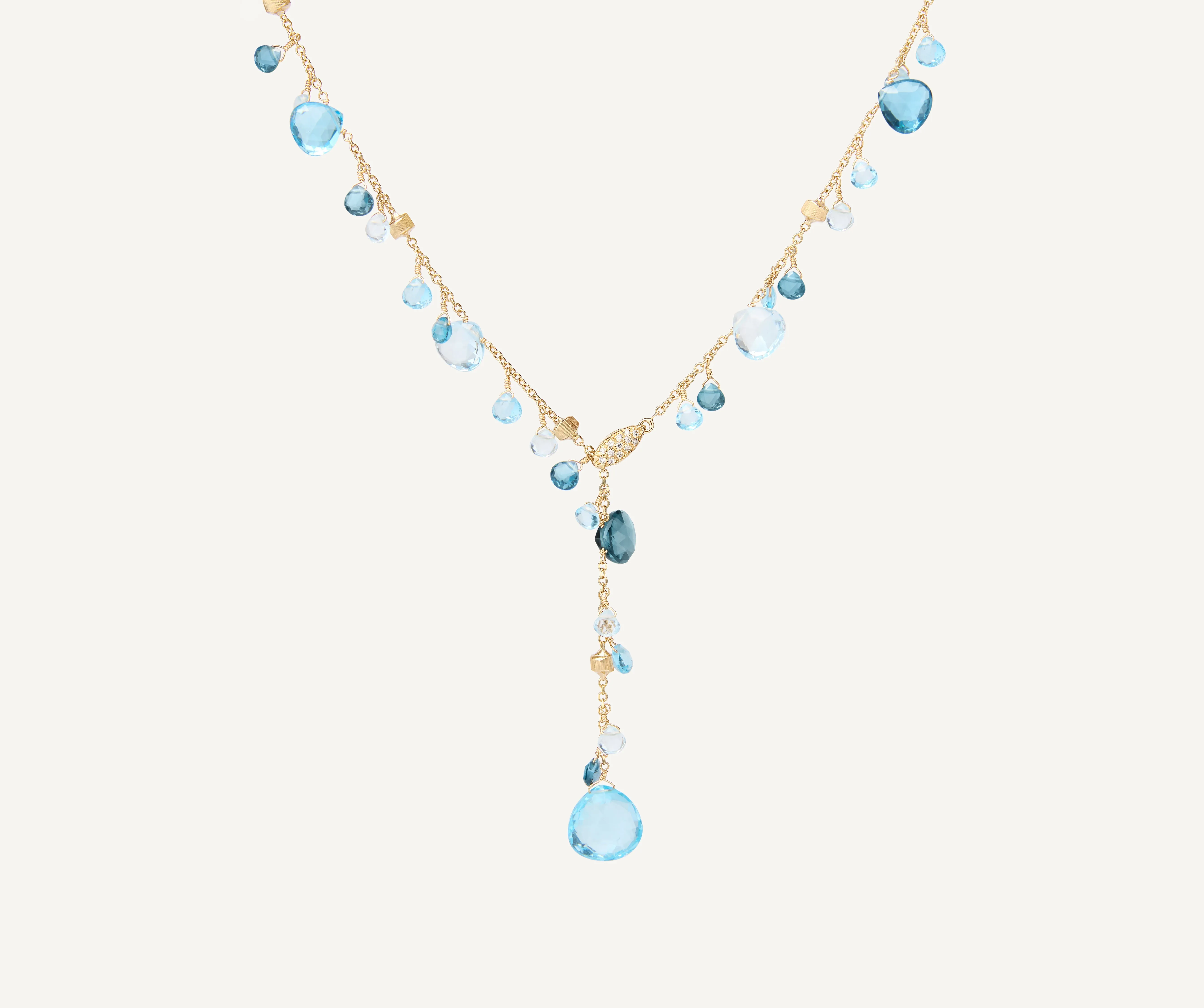 18K Yellow Gold Mixed Topaz Lariat Necklace