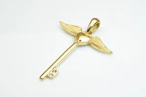 18KGF Gold Filled* tarnish resistant Angel Wing Heart Cross Key Pendant Size 41mm Thickness 3mm For Jewelry Making Item# GP72