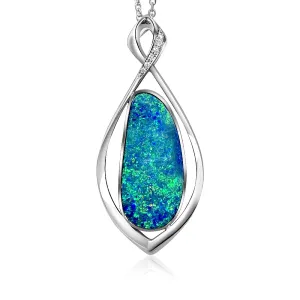 18kt White Gold 6.9ct Opal doublet and Diamond pendant