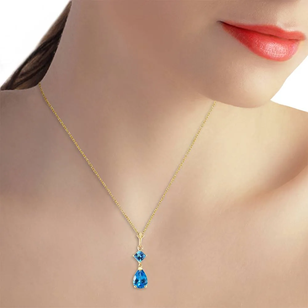 2 Carat 14K Solid Yellow Gold To Love Again Blue Topaz Necklace