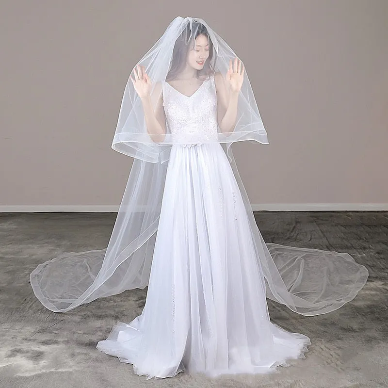 2 Layer Ivory White Cathedral Wedding Veil With Comb Bridal  Accessory