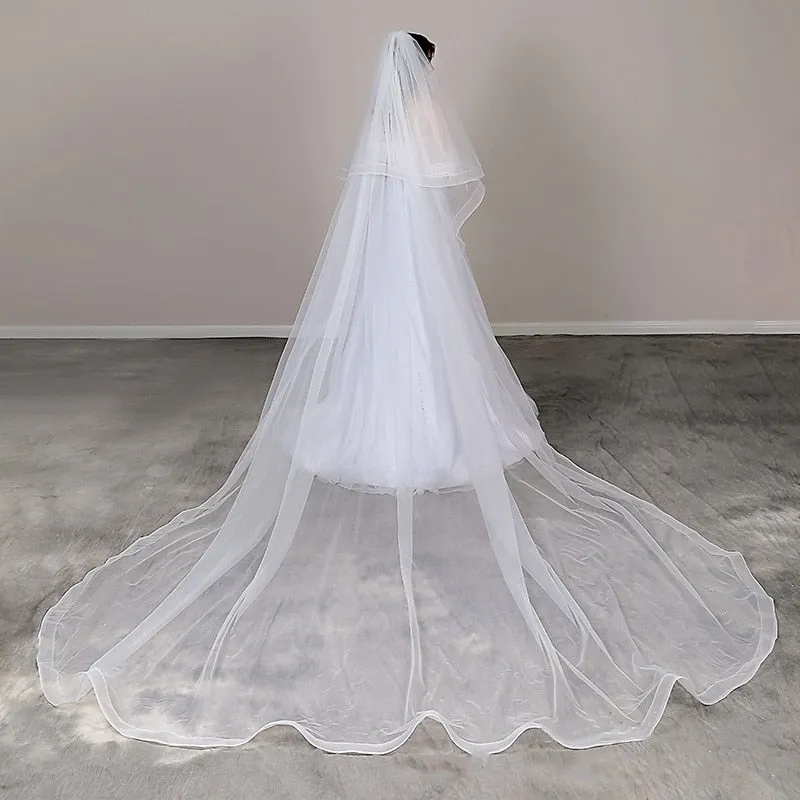 2 Layer Ivory White Cathedral Wedding Veil With Comb Bridal  Accessory