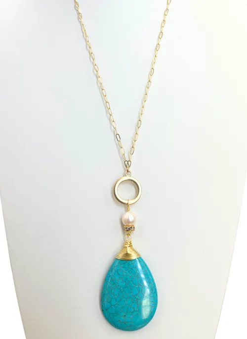 2 Way Gold Turquoise Howlite Necklace