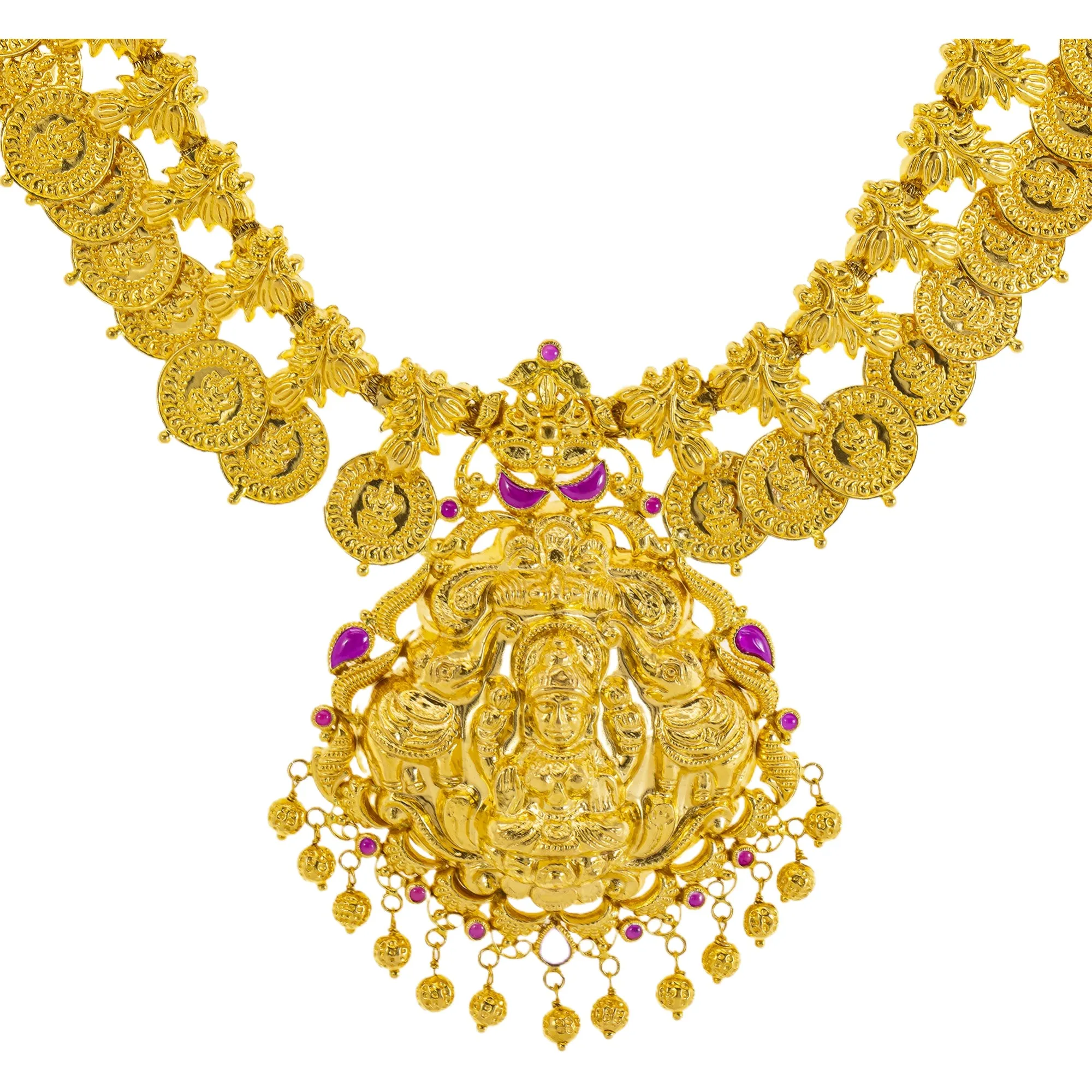 22K Yellow Gold & Ruby Temple Necklace (64.2gm)