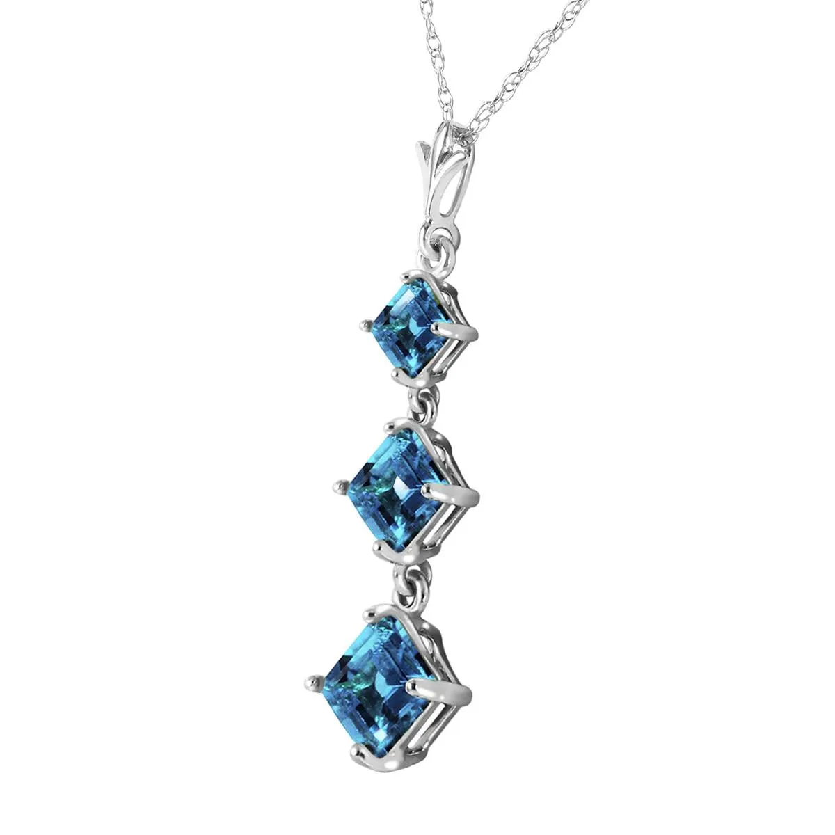 2.4 Carat 14K Solid White Gold A Tousand Times Blue Topaz Necklace