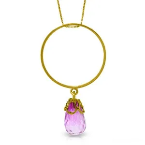 3 Carat 14K Solid Yellow Gold Sweet Life Pink Topaz Necklace