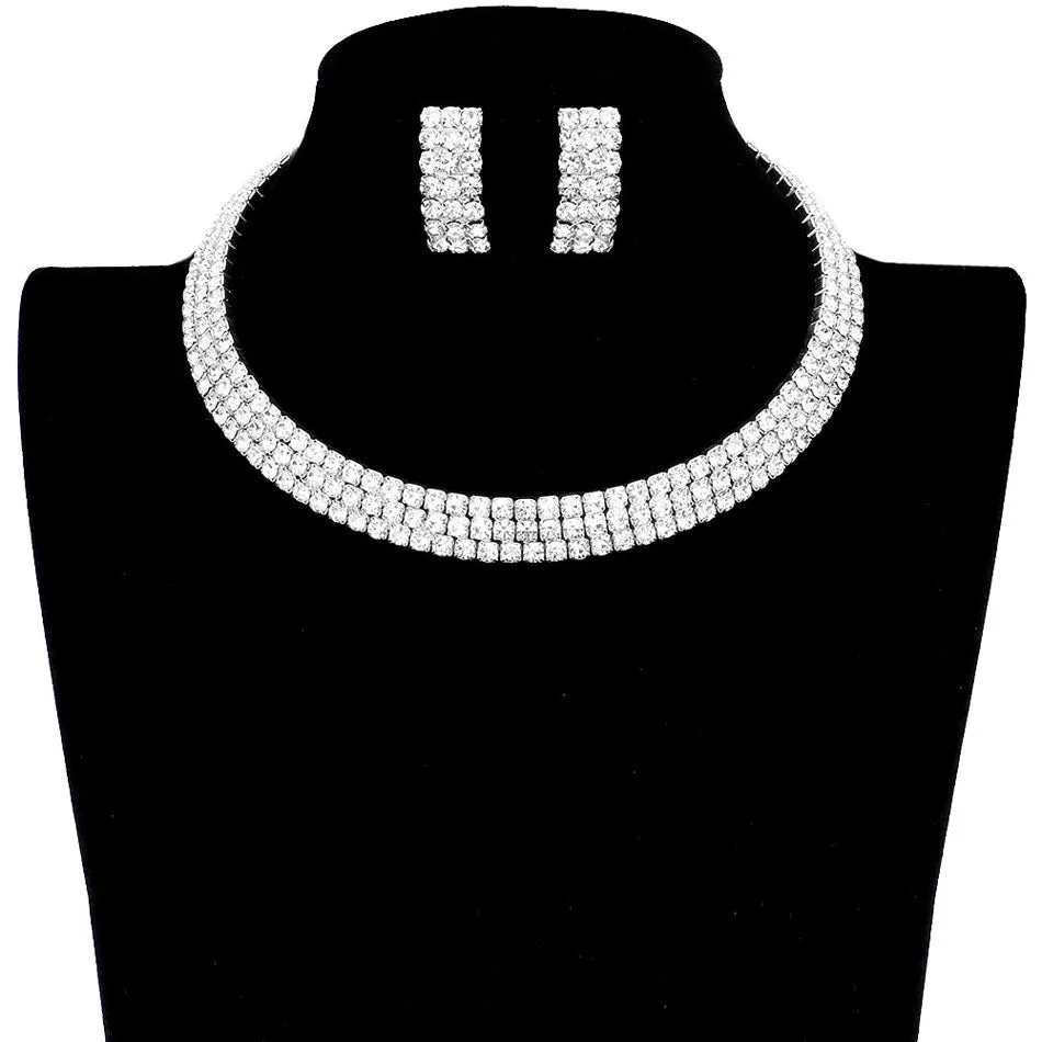 3 Rows Rhinestone Open Choker Necklace