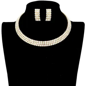 3 Rows Rhinestone Open Choker Necklace