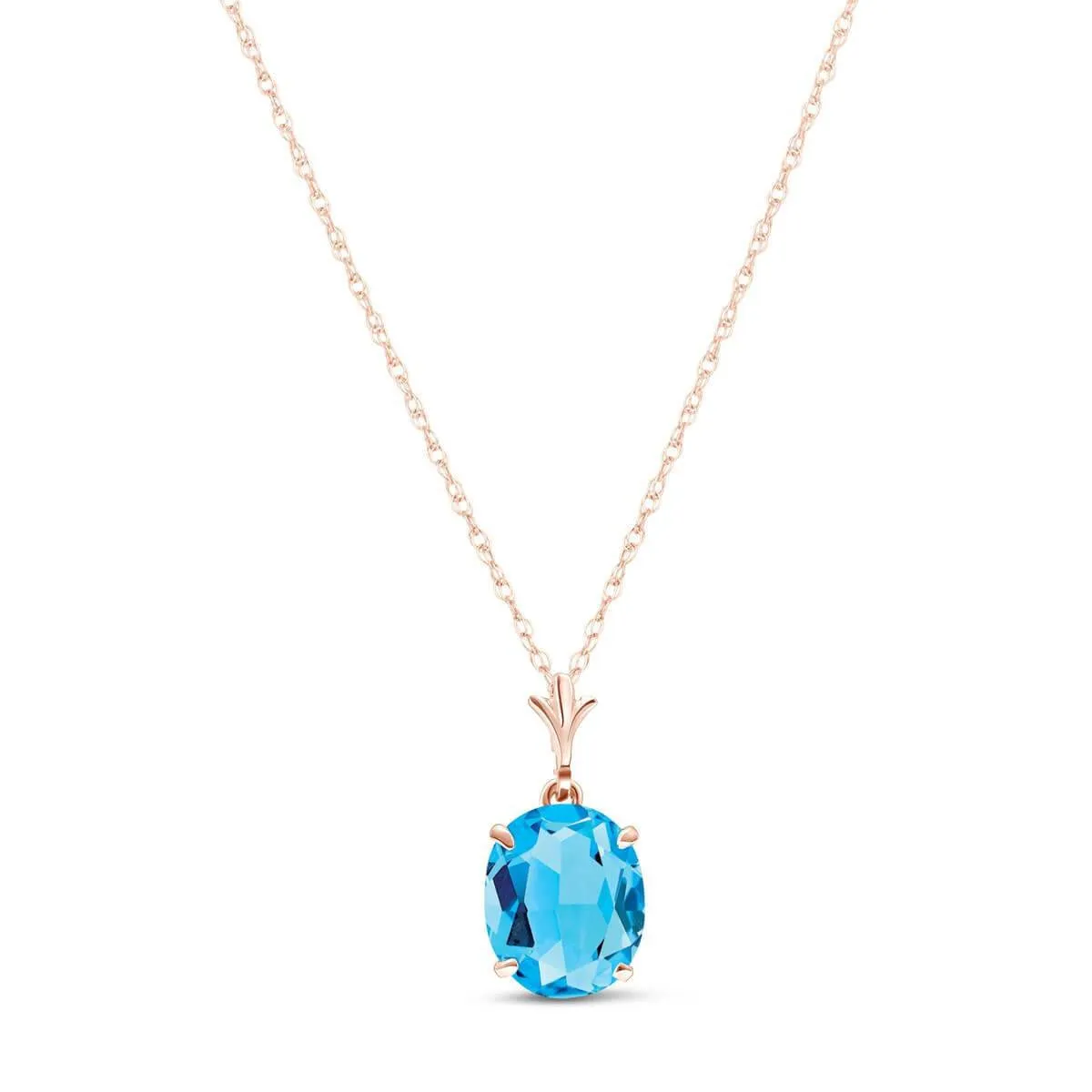 3.12 Carat 14K Solid Rose Gold Solo Oval Blue Topaz Necklace