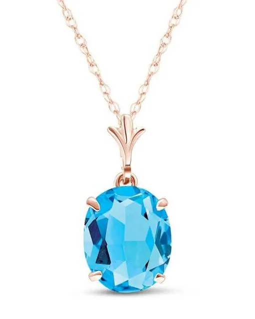 3.12 Carat 14K Solid Rose Gold Solo Oval Blue Topaz Necklace