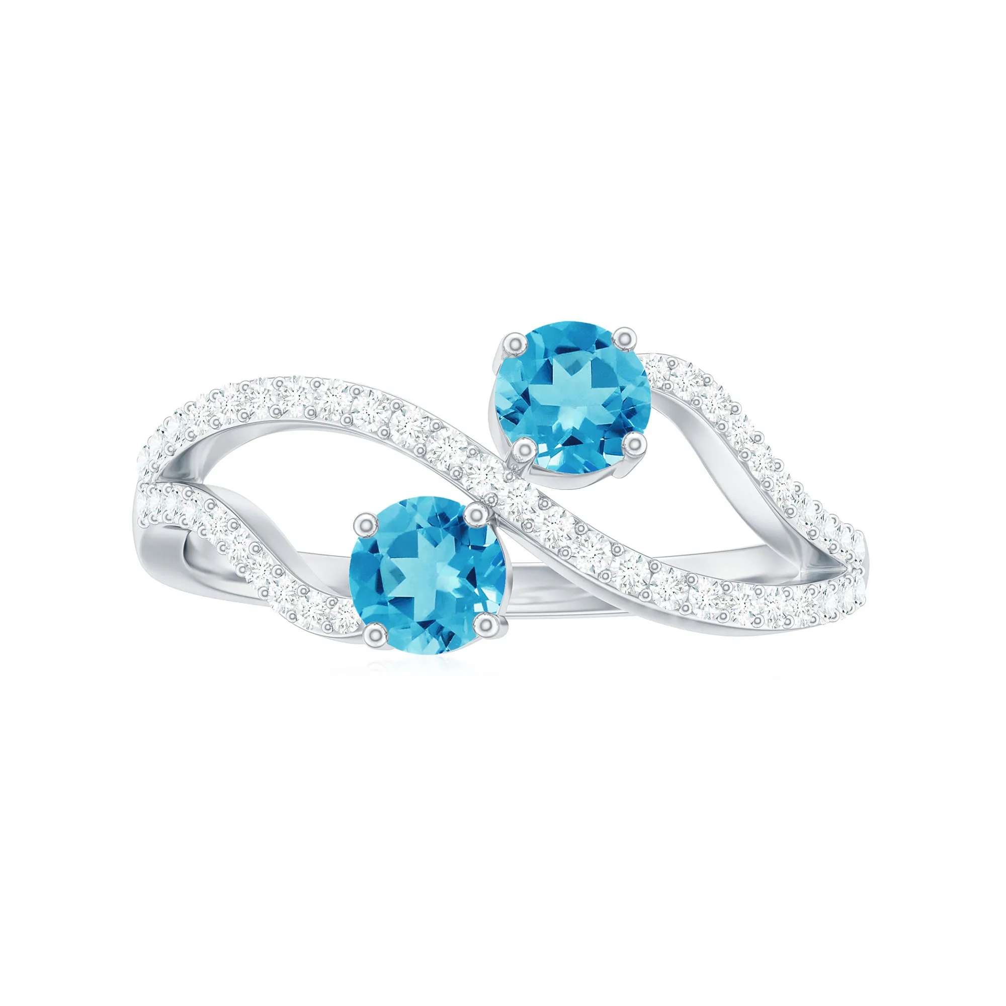 3/4 CT Minimal Swiss Blue Topaz and Diamond Engagement Ring