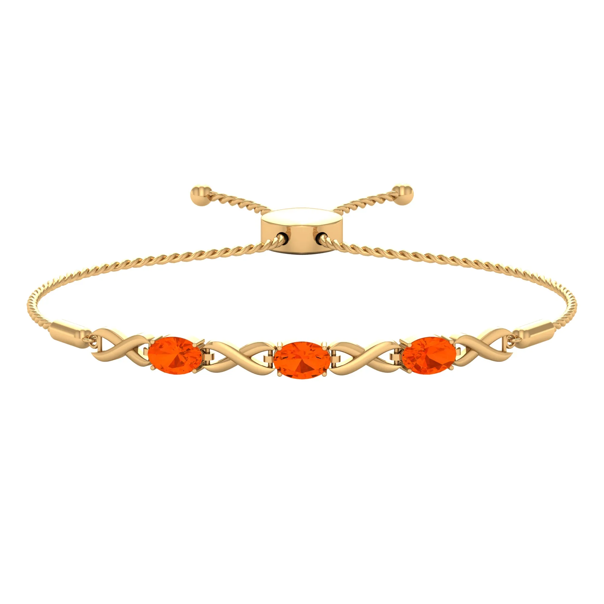 3/4 CT Oval Cut Fire Opal and Gold Infinity Link Bolo Bracelet