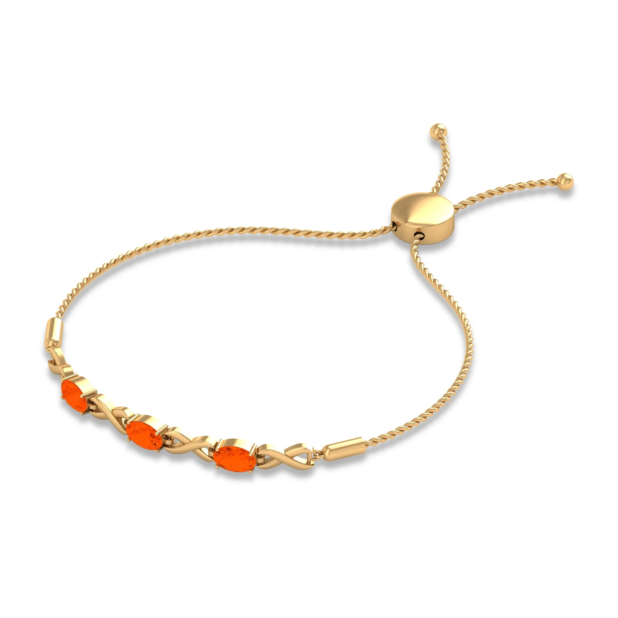 3/4 CT Oval Cut Fire Opal and Gold Infinity Link Bolo Bracelet