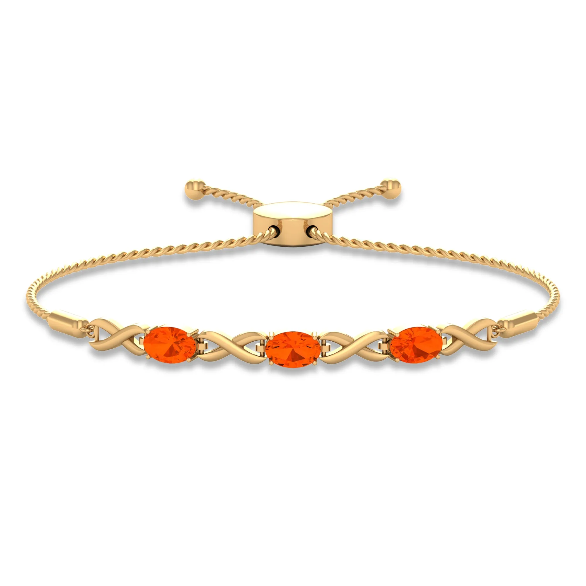 3/4 CT Oval Cut Fire Opal and Gold Infinity Link Bolo Bracelet