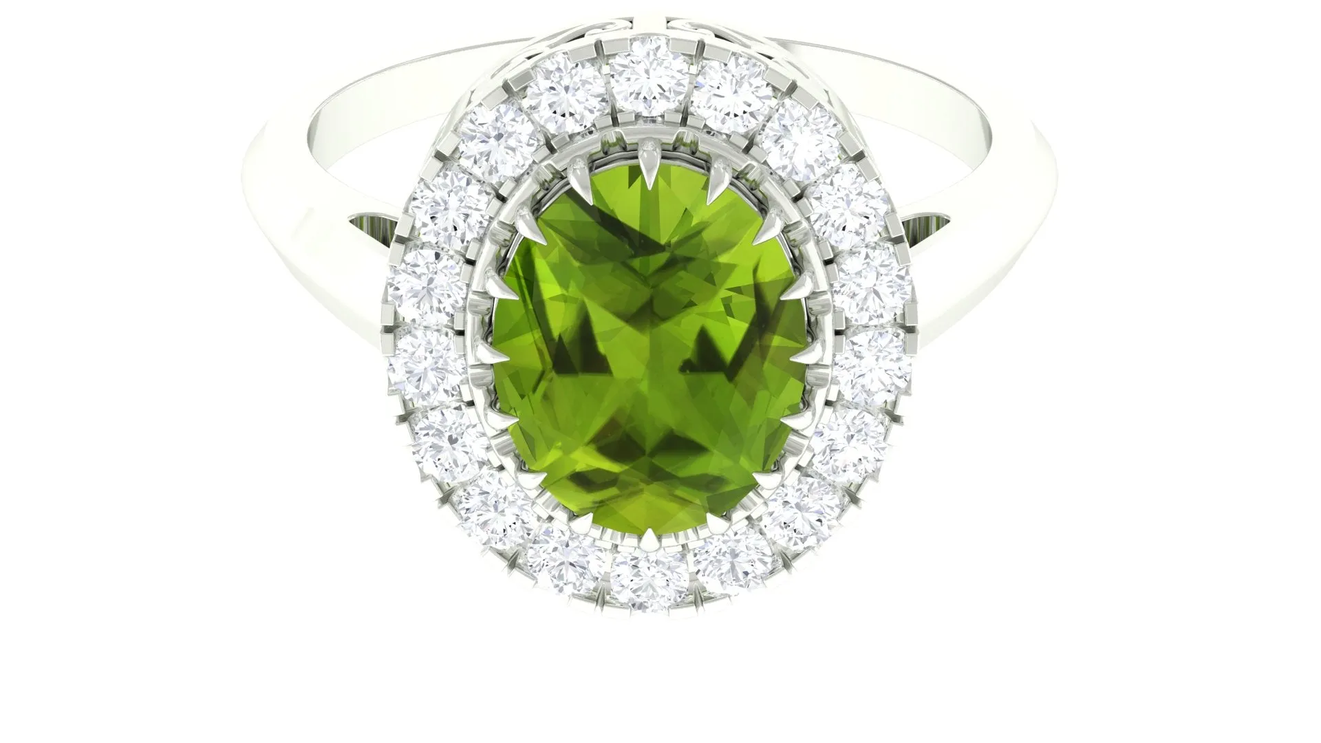 3.50 CT Vintage Claw Set Peridot Engagement Ring with Moissanite Halo