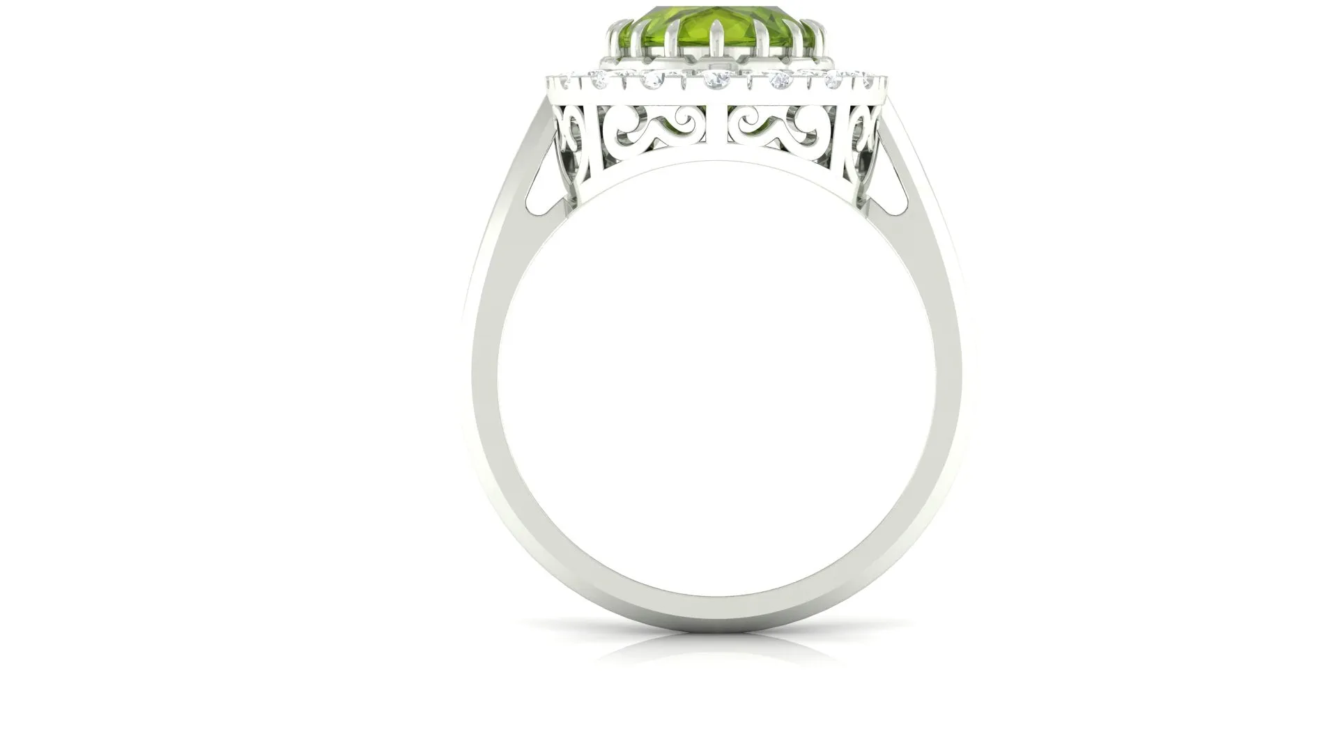 3.50 CT Vintage Claw Set Peridot Engagement Ring with Moissanite Halo